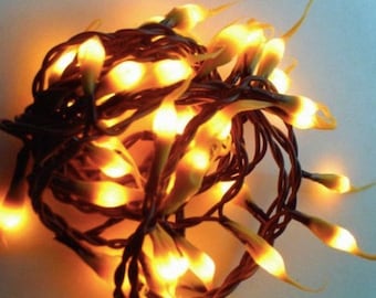 35 Count Silicone Dipped Teeny Bulbs Light String Strand Set - Brown Cord - Christmas Light String - Primitive Rustic WIC-M620455