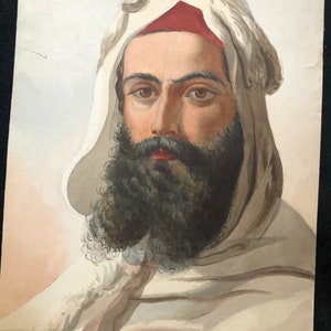 Aquarelle orientaliste antique. Portrait de lhomme image 3