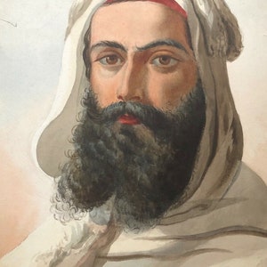 Ancient Orientalist watercolor. Portrait of Man image 1