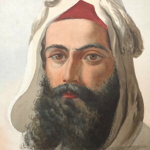 Ancient Orientalist watercolor. Portrait of Man image 2