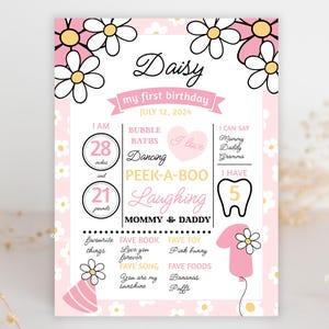 Poster per traguardo di compleanno Pink Daisy, cartello personalizzato, scatola dei ricordi, download digitale stampabile