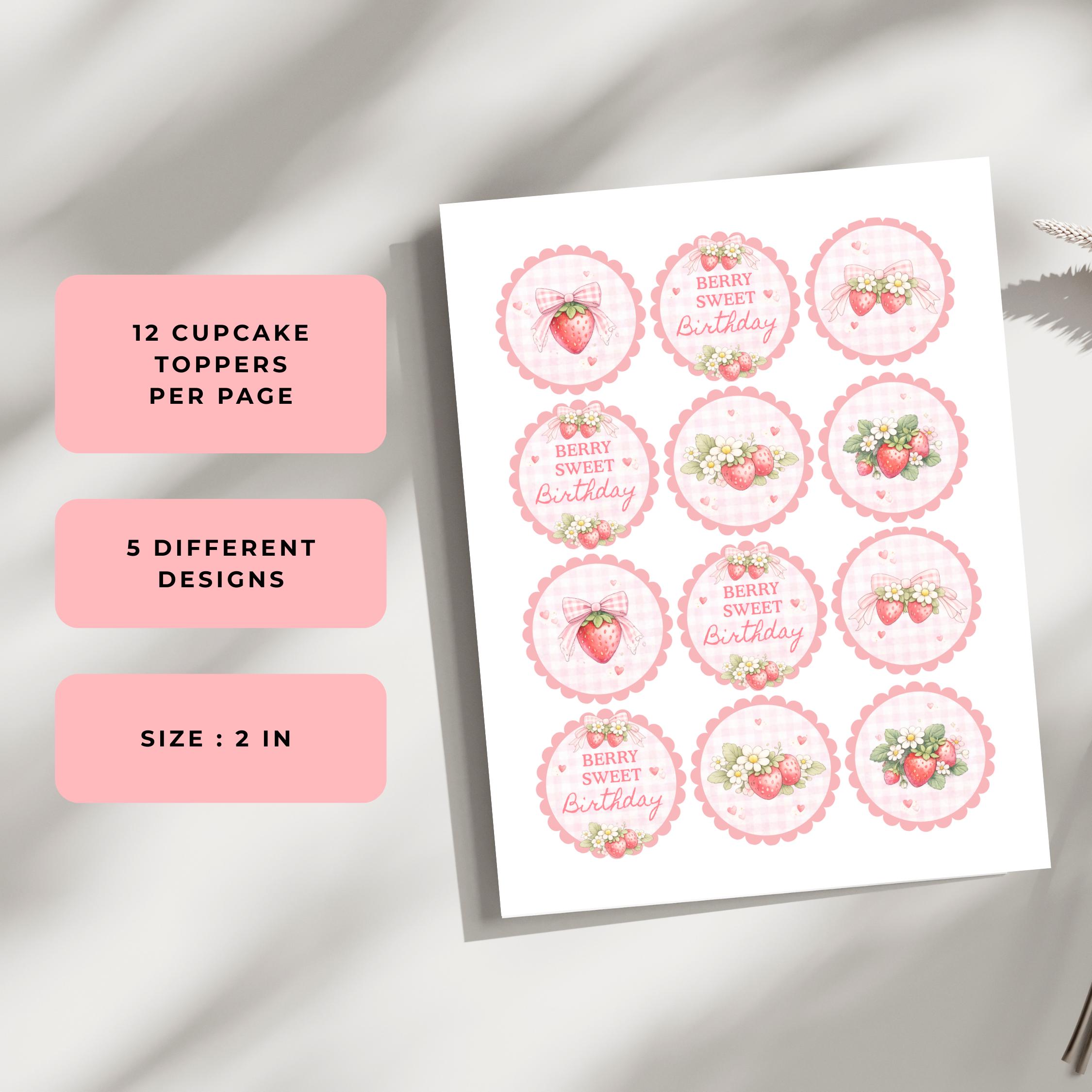 Strawberry Berry Sweet Birthday Cupcake Toppers Printable, Birthday ...