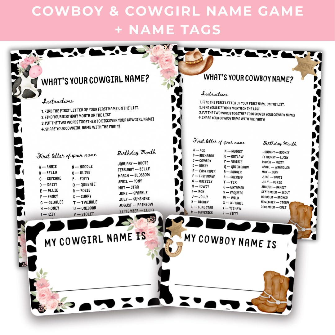 Cowboy Cowgirl Name Game | Western Birthday Party Activity (instant ...