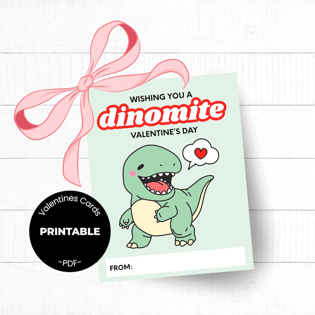 Dinosaur Printable Valentine Cards for Kids | T-rex Classroom Treat ...