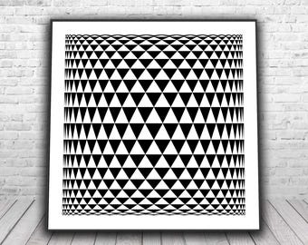 Op Art Geometric Wall Art Printable – Black & White Optical Illusion Abstract – Vasarely Style Modern Minimal Digital Download