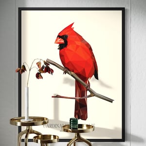 Northern Cardinal Low-Poly Art | Bird Digital Download | Printable Wall Art | Geometric Nature Decor | Instant Download