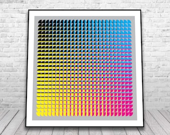 Op Art Digitaler Download | Victor Vasarely inspirierter geometrischer Kunstdruck | Moderne Optische Täuschung Wandkunst • Abstraktes CMYK Poster