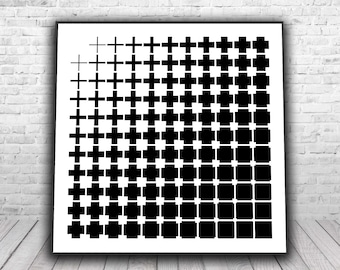 Impressão de arte geométrica com ilusão de ótica em preto e branco | Download digital de Op Art | Arte de parede abstrata estilo Vasarely | Decoração minimalista moderna