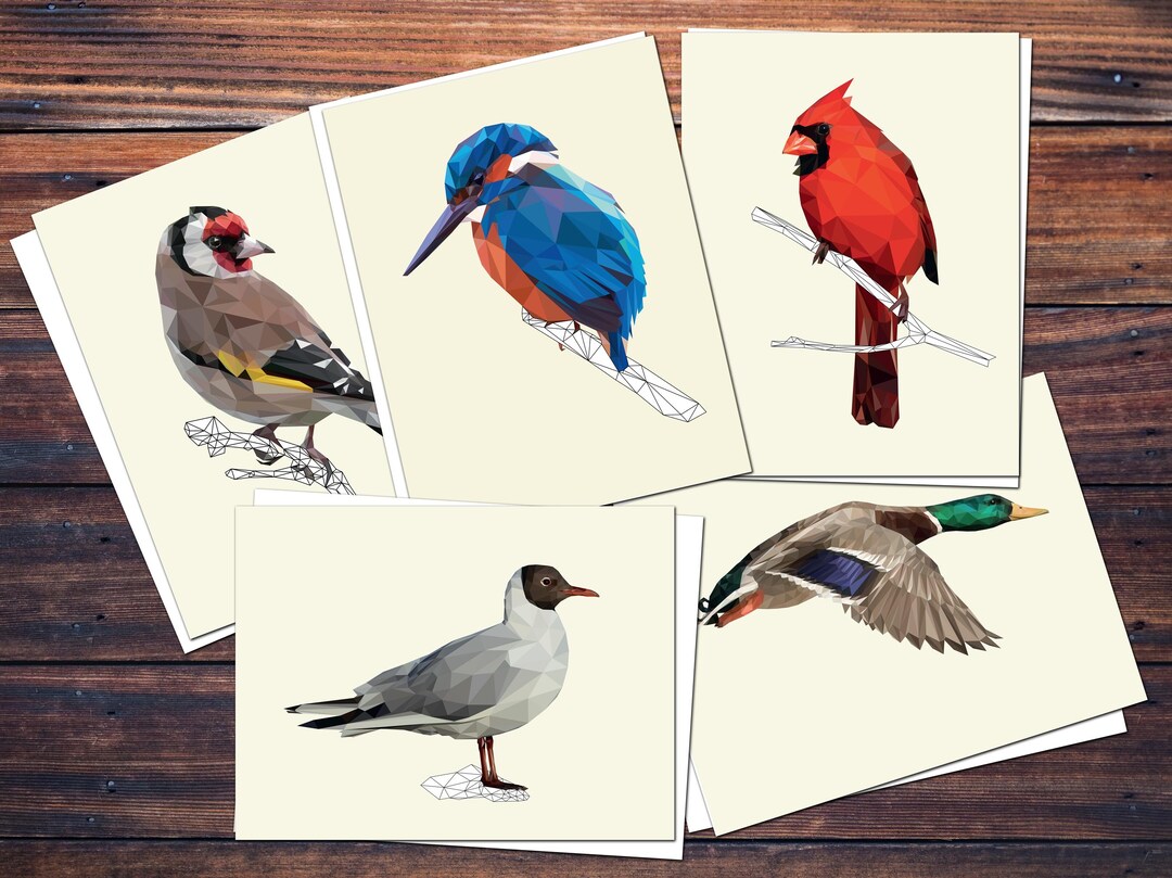Low Poly Bird Postcards Set | Geometric Bird Art Prints | Modern ...
