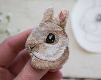 Bunny Brooch. Hand Embroidered Brooch. Embroidered Pin. Rabbit Brooch. Thread Painting