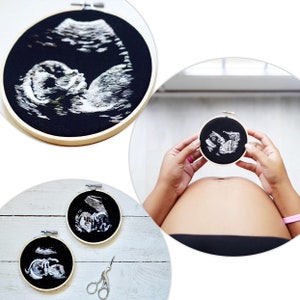 4 inch Custom Embroidered Ultrasound. Pregnancy Keepsake. Embroidery Sonogram. Nursery Decor. Baby Shower Gift. Ultrasound Embroidery image 2