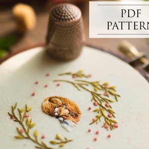 Tiny Sleeping Fox Miniature Embroidery Pattern. Thread Painting Pattern. PDF Pattern. Beginner Embroidery. For a 3 inch hoop