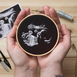 4 inch Custom Embroidered Ultrasound. Pregnancy Keepsake. Embroidery Sonogram. Nursery Decor. Baby Shower Gift. Ultrasound Embroidery image 1