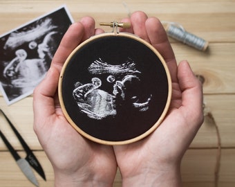 4 inch Custom Embroidered Ultrasound. Pregnancy Keepsake. Embroidery Sonogram. Nursery Decor. Baby Shower Gift. Ultrasound Embroidery