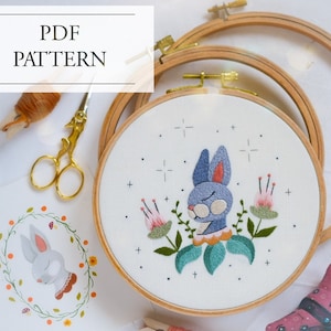 Rabbit Embroidery Pattern: Beginner-Friendly Floral Design (PDF Pattern)