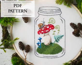 Digital Dowload. Hand Embroidery Pattern. Mushroom Embroidery. Amanita Muscaria. Thread Painting Pattern.