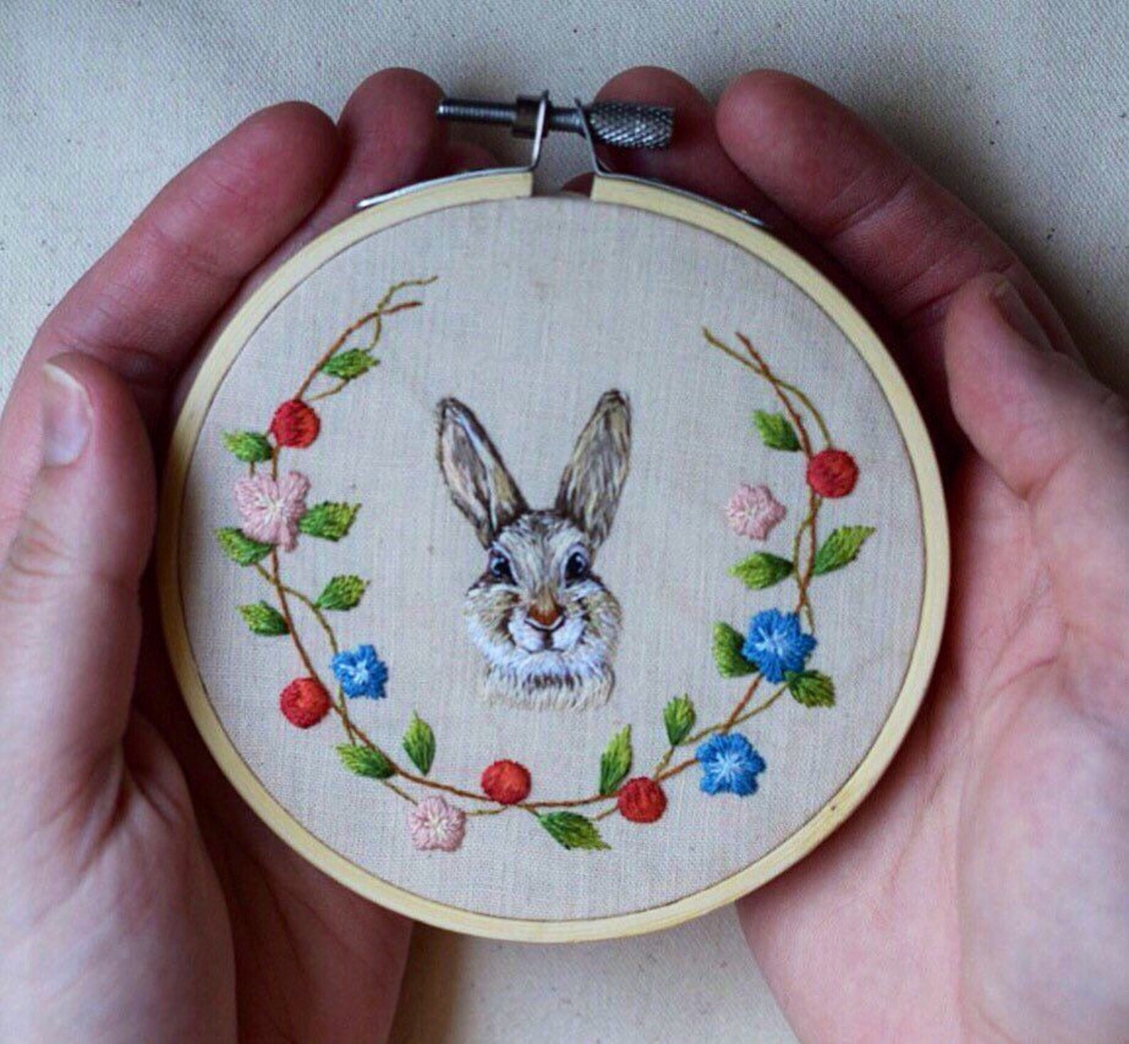 Hand Embroidered Bunny / Baby Nursery Wall Art / Hand - Etsy