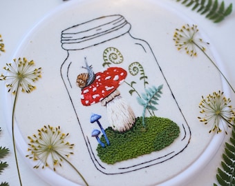 Original Embroidery. Amanita Muscaria Hand Embroidery. Thread Painting. Embroidered Mushroom. Hoop Art.