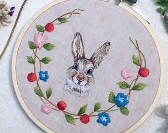 Hand Embroidered Bunny / Baby Nursery Wall Art / Hand Embroidered Rabbit Hoop / Cute Animal Decor / Animal Art for Newborn Nursery