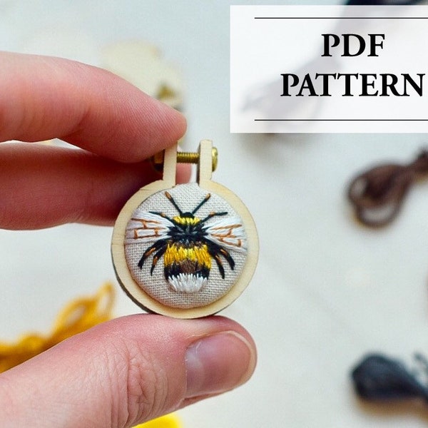 Hand Embroidery Pattern / Embroidered Bee Pendant Pattern / PDF Beginner Embroidery Pattern / Thread PaintingTutorial / Hand Embroidered Bum