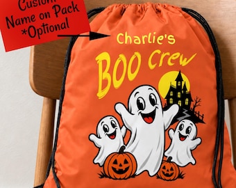 Boo Crew Halloween Cinch Pack with Custom Name, Trick or Treat Bag or Backpack For Anyone Who Loves Spooky Season, Available in 11 Colors
