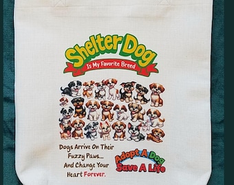 Shelter Dog Tote Bag, Show Your Love For Shelter or Rescue Dogs, Cute Dogs and Vibrant, Colorful Artwork on Medium Tote Bag Natural White
