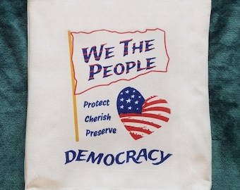 We The People Tote Bag In Support of Democracy, With Distressed USA Flag, Great Gift For Resisters, Protesters & Democracy Loving Friends