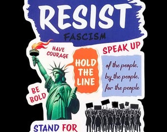 RESIST Fascism Sticker, Sticker For Pro-Democracy Movement, White Vinyl Sticker For Water Bottle or Cell Phone, Gift For Political Resisters