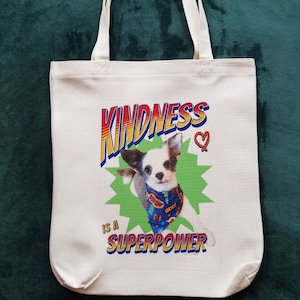Charlie Boo Kindness Message Tote Bag, Featuring Charlie's Picture, Spread Kindness with a Durable Medium Size Tote Bag in Natural White