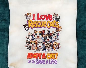 Rescue Cats Tote Bag, Show Your Love For Rescue or Shelter Cats, Cute Cats with Vibrant, Colorful Artwork on Medium Tote Bag Natural White