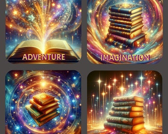 Magic Of Books Coasters Set of 4, Vibrant Colorful Art on High Gloss Drink Coasters, Gift For Book Lover, Gift For Reader, Gift For Friend