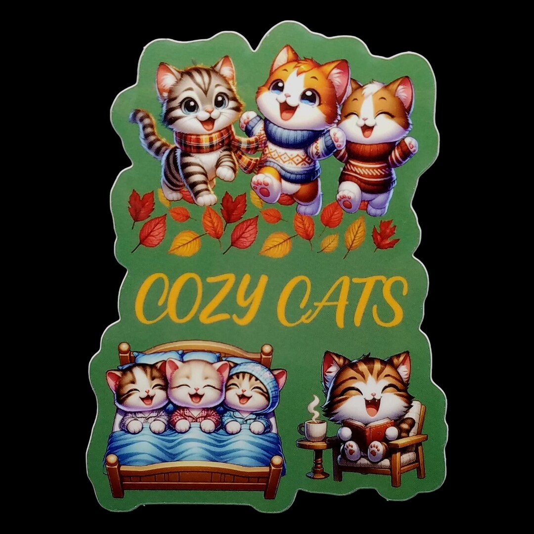 Comfortable Cat Sticker Cozy Cats Vinyl Sticker, Weatherproof, Cute Gift for Cat Ladies or Cat ...