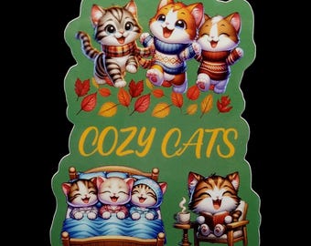 Cozy Cats Vinyl Sticker, Weatherproof, Cute Gift For Cat Ladies or Cat Dad, Vet, Cat Sitter, Sticker For Cell Phone, Laptop, Water Bottle