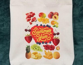 Summer Yum Tote Bag with Yummy Fruits of Summertime, Colorful Tote Perfect For Farmers Market or Grocery Shopping, Sturdy Medium Tote Bag