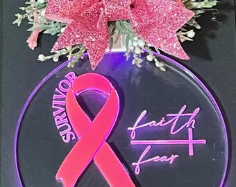 Breast Cancer Survivor Ornament, Faith over Fear Ornament, Christmas Ornament