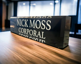 Custom Laser Engraved Acrylic Clear Name Plate, Name Sign for Teachers, Law Enforcement, New Job Gift, Office Decor, Promotion Gift