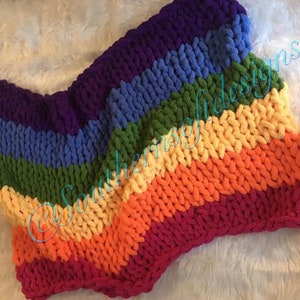 Pride Chunky Knit Blanket, Rainbow Chunky Knit Blanket, Chunky Chenille Yarn, Green yarn,  Yellow Yarn, Orange Yarn