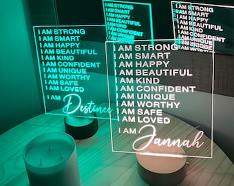 Affirmation light, Bedroom Night Light, I Am Strong, Personalized, Ambient Lighting, Positive Body Image, Self Love, Teen Gift, Tween Gift,
