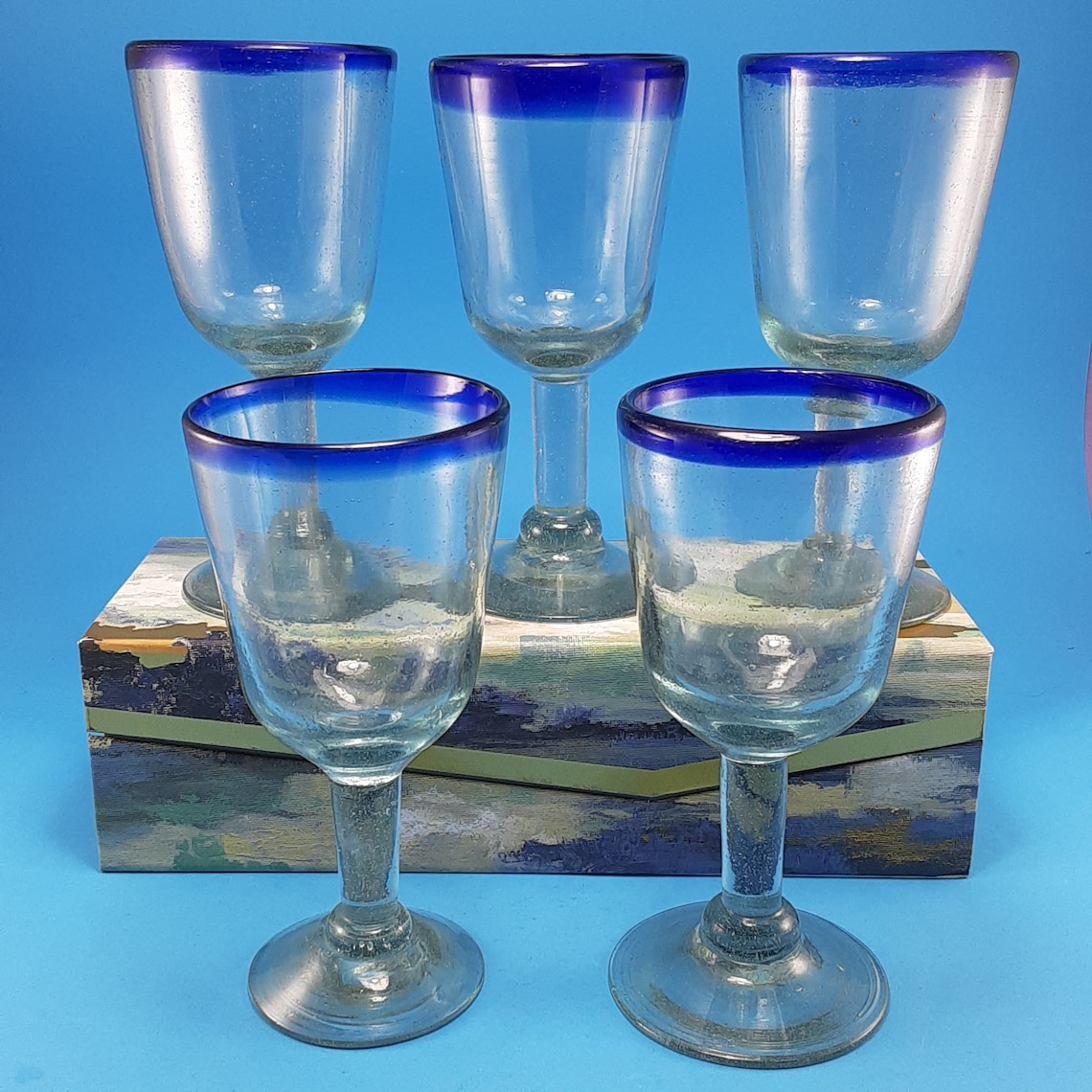 Vintage Artisan Hand Blown Mexican Stemmed Wine Glasses Etsy
