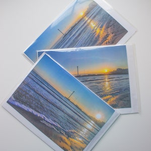 Coucher du soleil de plage de Weymouth, lever de soleil, cartes blanches de voeux, cartes de voeux D’A5, cartes de voeux de paysage, cartes d’anniversaire, cartes saisonnières