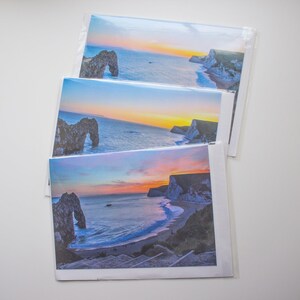 Durdle Porte coucher du soleil, après le coucher du soleil, afterglow, cartes de vœux vierges, cartes de vœux A5, cartes de vœux paysage