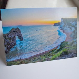 Durdle Door coucher de soleil Cartes de voeux d'anniversaire 7 x 5 cartes de voeux avec souhait d'anniversaire, cartes de voeux paysage