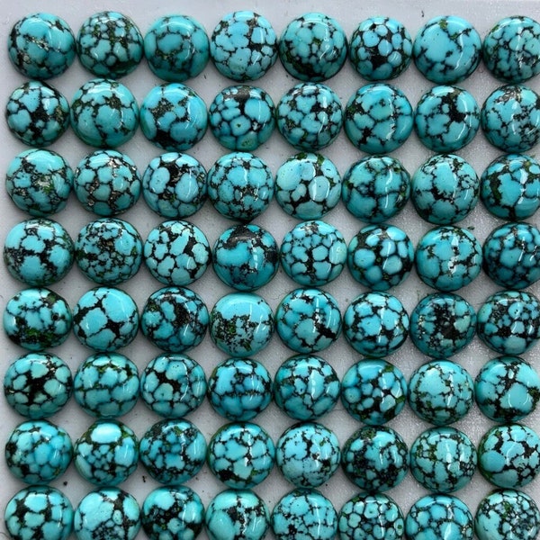 Rond 6 mm - Cabochons calibrés en toile d'araignée naturelle Kingman turquoise - Turquoise non stabilisée - Vendu à l'unité