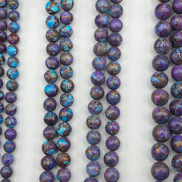 Perles rondes violettes Mohave tachetées - 6-7mm, 8-9mm, 9-10mm, 10-11mm, 11-12mm, 12-13mm - Kingman Turquoise Mine - Vendu par brin de 8"