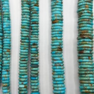 Kingman Turquoise Blue-Green Wafer Rondell Beads - 8-9mm, 10-11mm, 12-13mm, 16-17mm,  20-21mm, 24-25mm - Sold by 8&quot; Strand