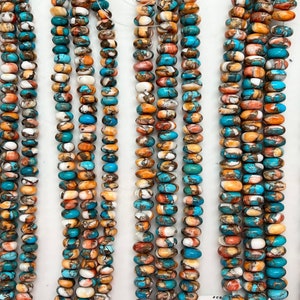Kingman Turquoise, Spiny Oyster Shell & Bronze Rondell Beads - 7-8mm, 8-9mm, 9-10mm, 10-11mm, 11-12mm, 12-13mm, 13-14mm - Sold by 8" Strand