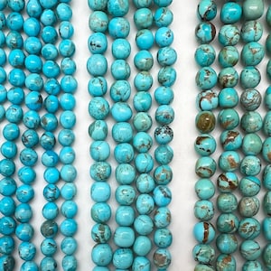 Kingman Turquoise Semi-Round Beads - 3-4mm, 4-5mm, 6-7mm, 7-8mm, 8-9mm, 9-10mm, 10-11mm - Blue, Blue-Green - Sold by 8" Strand