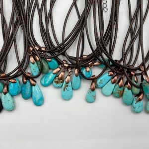 Shelly Belle Necklace - Mini Kingman Turquoise Nugget Pendant on Leather Cord - Southwestern, Western, Boho - CN10