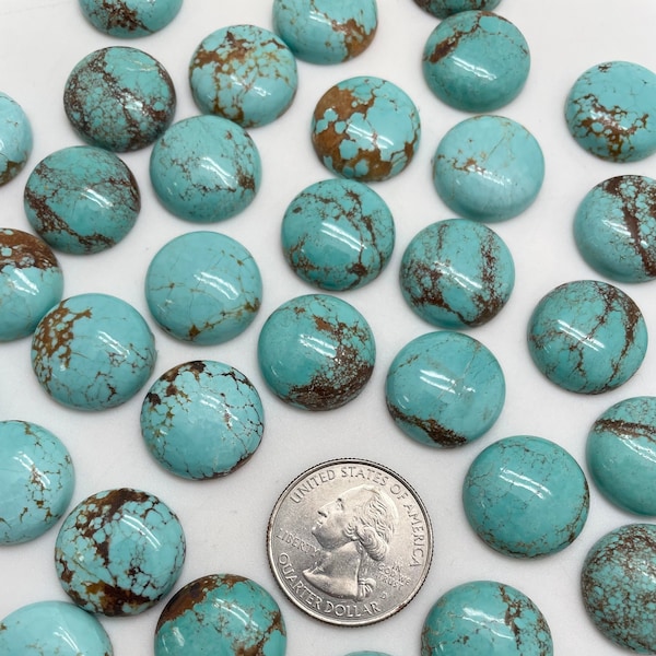 18mm Round #8 Turquoise Cabochons/ Calibrated Cabs/ Loose Cabs/ Kingman Turquoise Mine/ Sold Individually