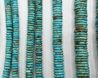 Kingman Turquoise Blue-Green Wafer Rondell Beads - 8-9mm, 10-11mm, 12-13mm, 16-17mm,  20-21mm, 24-25mm - Sold by 8&quot; Strand